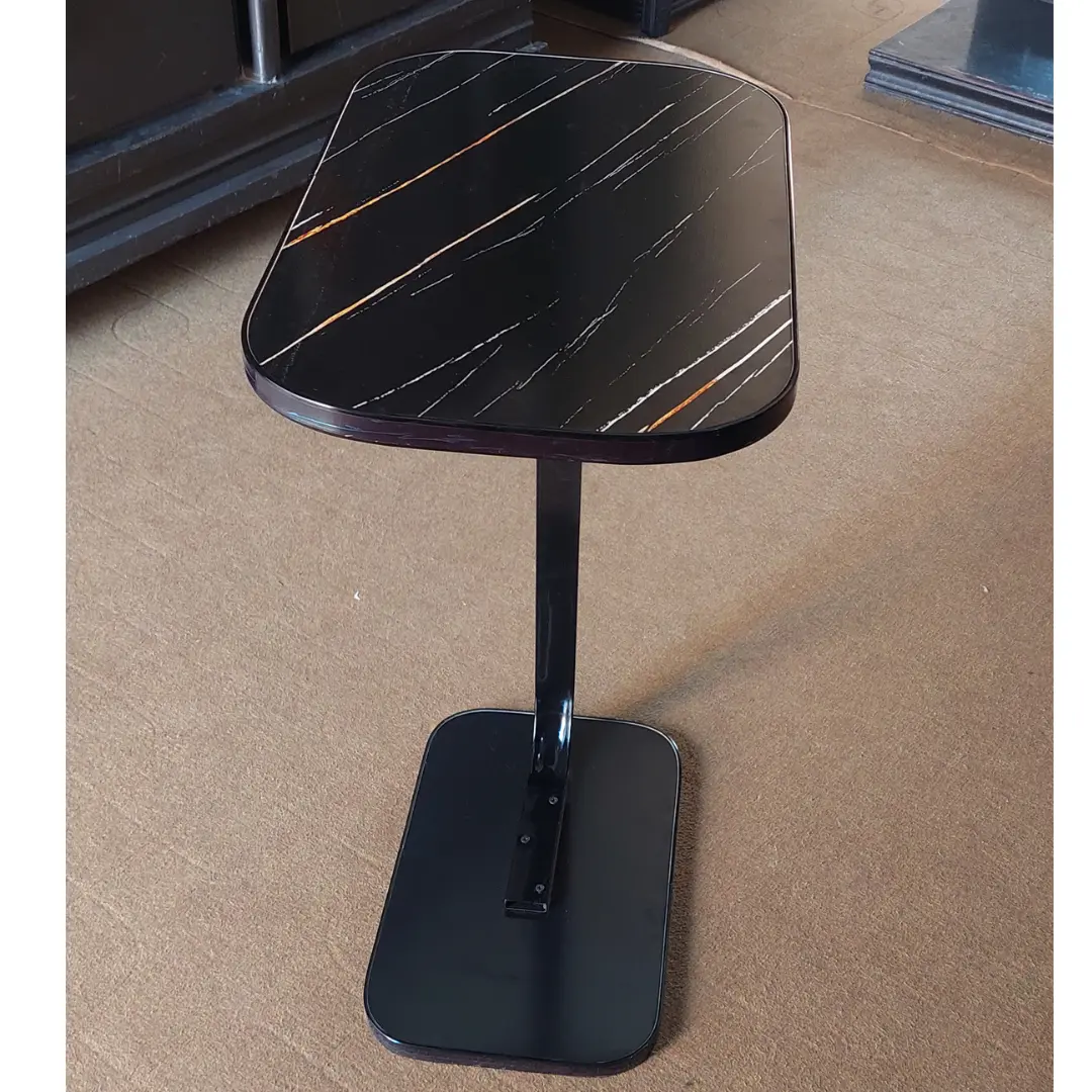 C-Shaped Sofa Side Table Black Marble Texture (Fixed Height) - Image 4
