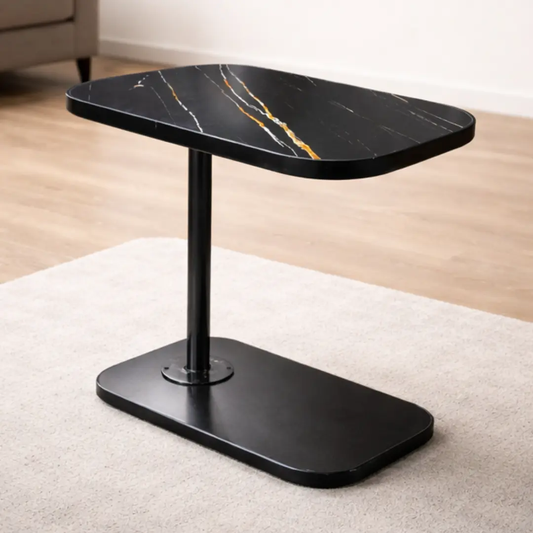 Height Adjustable C-shaped sofa side Table Black Marble Texture - Image 2