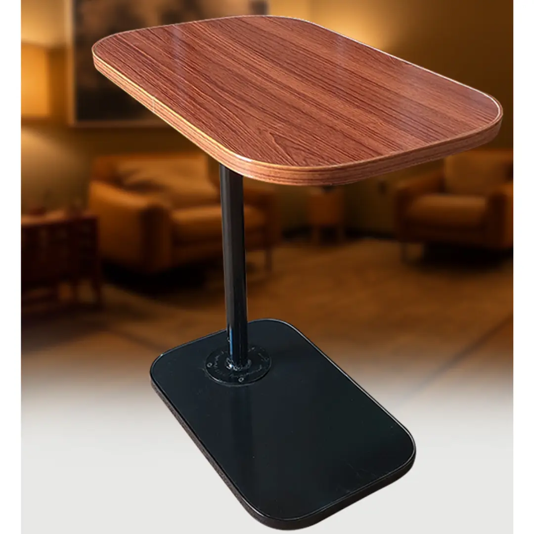 Height Adjustable C-shaped sofa side Table Brown Wooden - Image 2