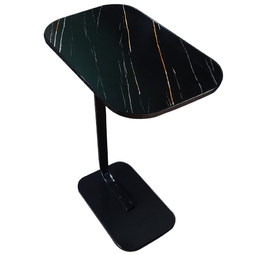 C-Shaped Sofa Side Table Black Marble Texture (Fixed Height)