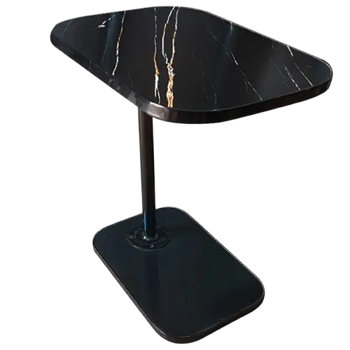 Height Adjustable C-shaped sofa side Table Black Marble Texture